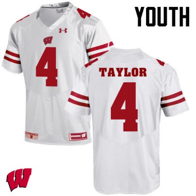 Youth Wisconsin Badgers NCAA #84 A.J. Taylor White Authentic Under Armour Stitched College Football Jersey MM31R78SA